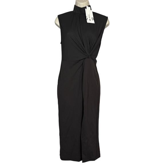 NEW! Zara Faux Wrap Midi Dress Sleeveless Black - S - Picture 1 of 12